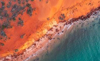 Aerial view at sunset of coast around Cape Peron at Shark Bay