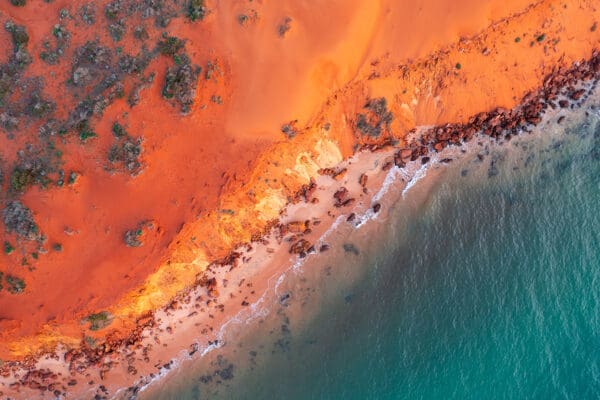 Aerial view at sunset of coast around Cape Peron at Shark Bay